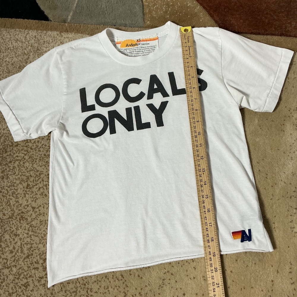 Aviator Nation Locals Only Graphic Tee Women XS White Surf Retro Rainbow Logo - Picture 2 of 7